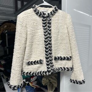 Chanel White Tweed Zip-Up Jacket 36